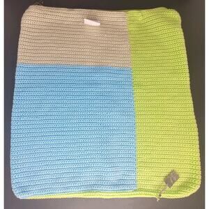 Lina Home Knit Square 17" Throw Pillow Cover Color Block Lime Beige Blue Zip